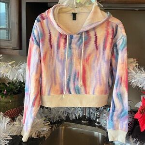 Comfy Cropped Hoodie Water Color Sweatshirt Womens Medium New